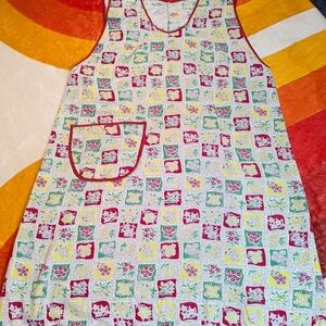 Vintage 60's Handmade Smock Apron, Floral Pattern W/ Pocket, Grandma's Kitchen